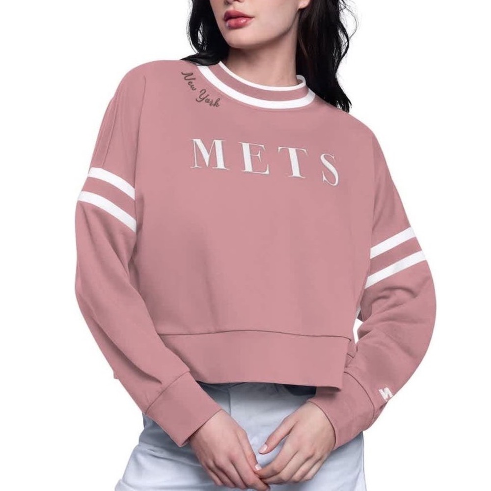 Starter Women's Pink New York‎ Mets Power Play Cropped Pullover Sweatshirt Sz L